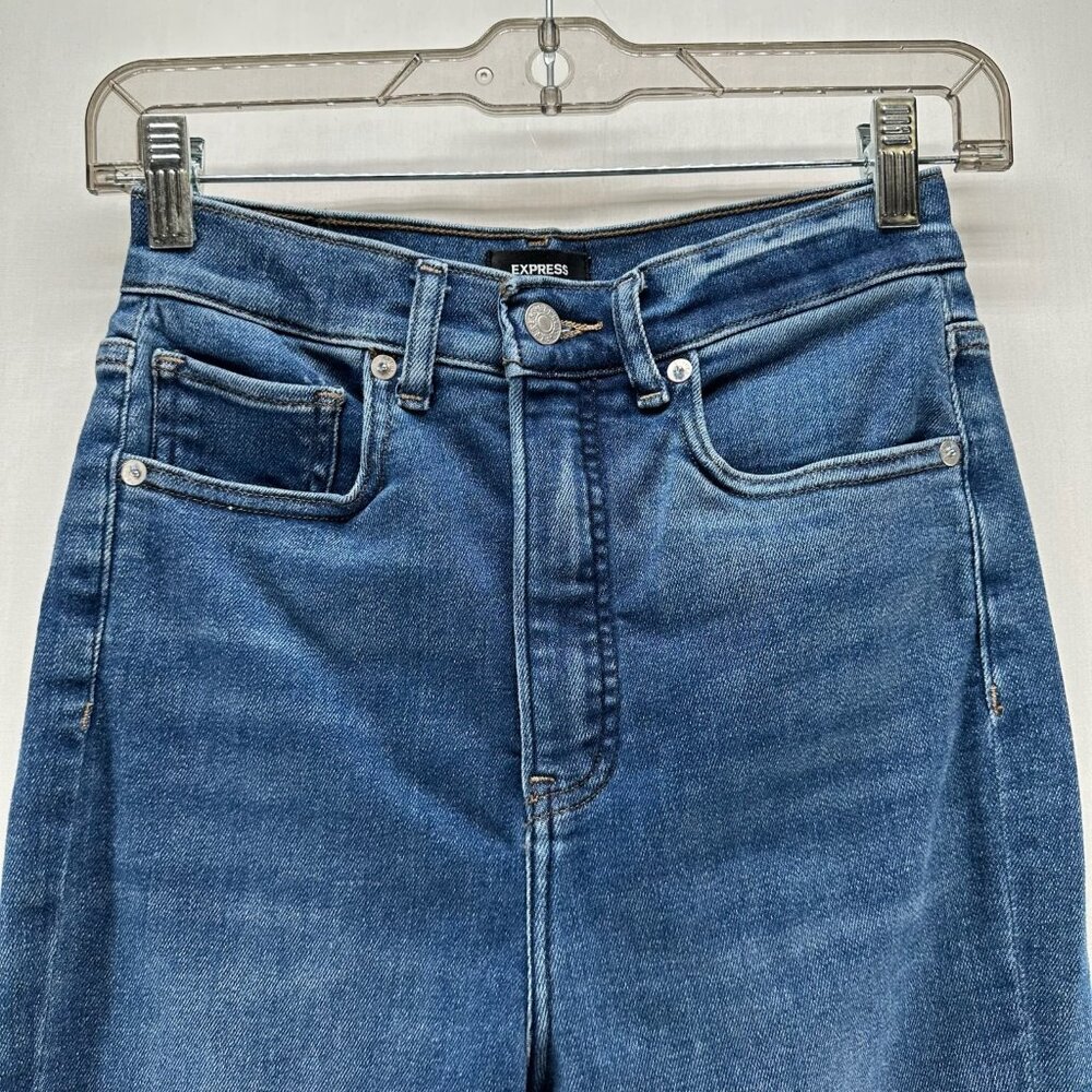 Express Slim Ankle Super High Rise Jeans Size 2/R Stretch Denim Medium Blue Wash - Picture 3 of 13